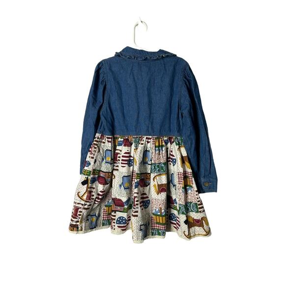 Bonjour sz 6X denim‎ tiered dress country school flag vintage - Picture 3 of 4